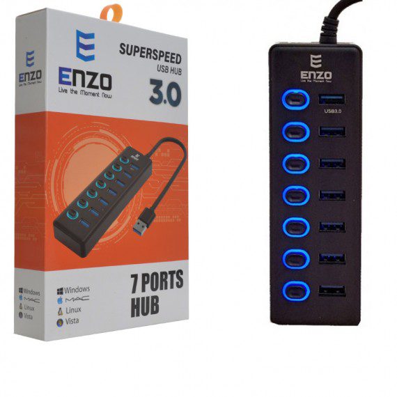هاب-7-پورت-انزو-enzo-مدل-uh-70a هاب 7 پورت USB3.0 +کابل برق انزو Enzo UH-70A — تصویر 2