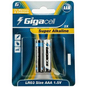 باطری نیم قلمی گیگاسل مدل Super Alkaline بسته 2 عددی ا Gigacell Super Alkaline AAA Battery Pack of 2