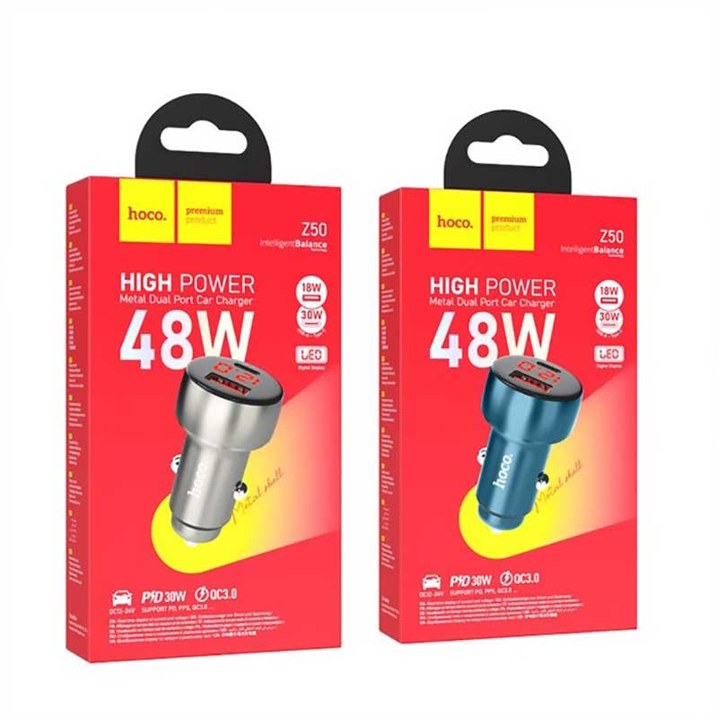 hoco-Z50-PD+-QC3.0-car-charger-01 شارژر فندکی 48 وات هوکو مدل Z50 PD+ QC3.0 — تصویر 2