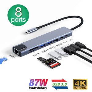 هاب USB Type C به RJ45 SD/TF Card Reader Type C 3.1 To 4K HD Adapter PD Fast Charge کینگ دام — تصویر 2