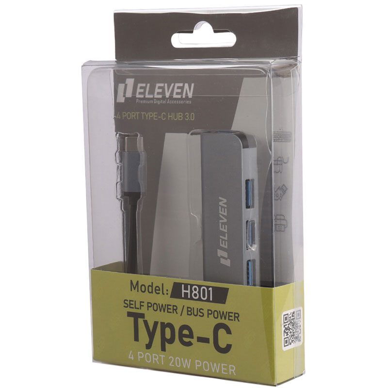 ELEVEN-H801-TYPE-C-USB3.0-4PORT-HUB-01 هاب Eleven H801 Type-C USB3.0 4Port ا Eleven H801 Type-C USB3.0 4Port HUB — تصویر 2