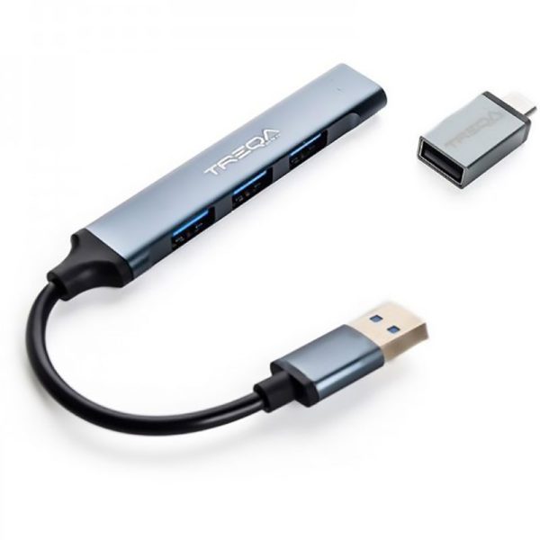 هاب 4 پورت USB 3.0 و تبدیل تایپ سی ترکا (TREQA) مدل USB-3 — تصویر 2