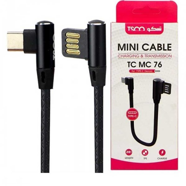 کابل TSCO TC MC 76 20cm Type-C دو سر L ا TSCO TC MC 76 20cm L shape Type-C mini cable — تصویر 2