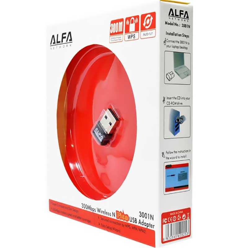 alfa-wireless-adaptor-3001n-01 دانگل وای فای آلفا مدل 3001N ا Alpha wifi dongle model 3001N کد 4685 - تصویر 1