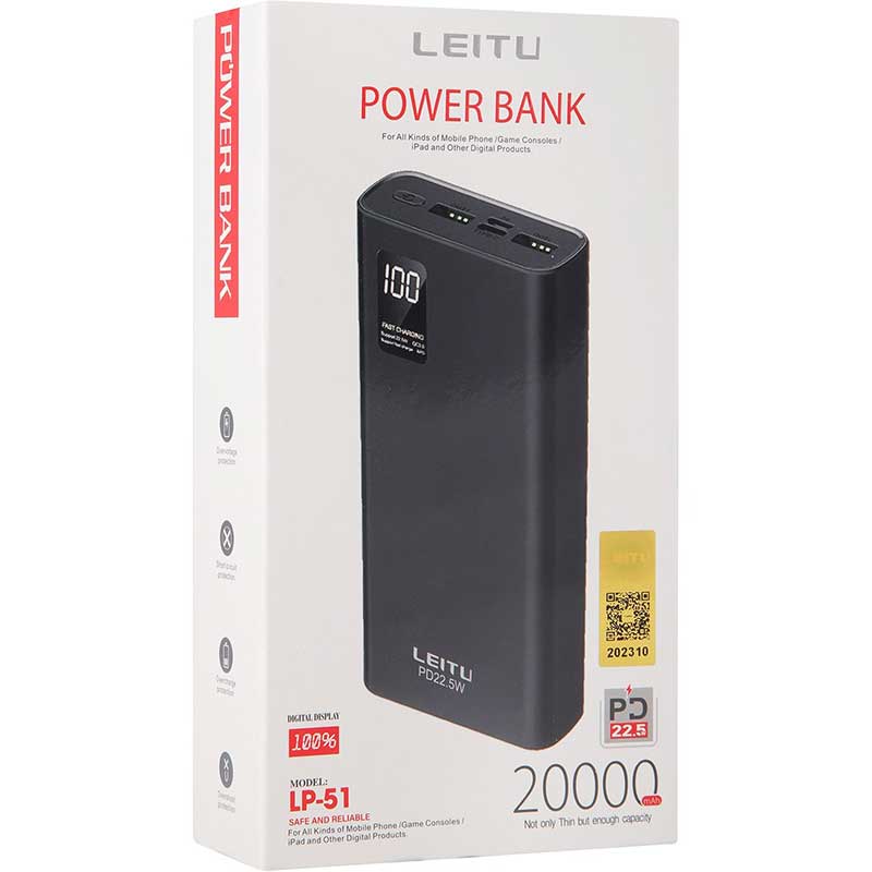 leito-powerbank-lp51-20000mah-01 پاوربانک لیتو مدل LP-51 ظرفیت 20000 میلیآمپرساعت — تصویر 2