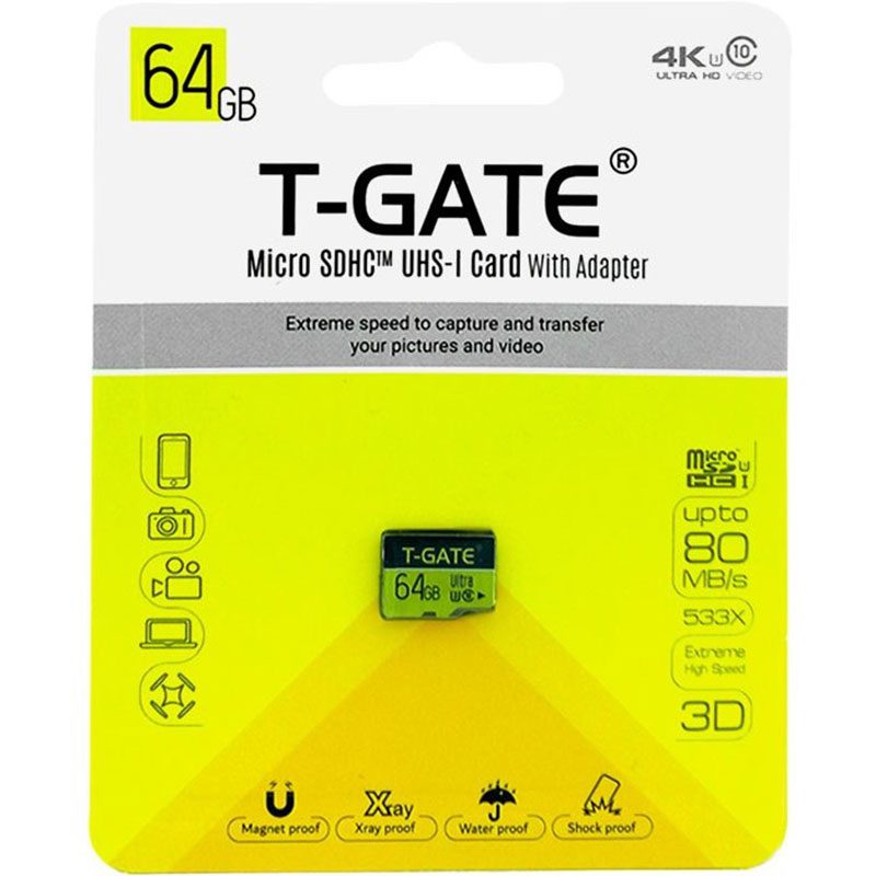 t-gate-micro-sd-u3-80mb-533x-64g-00 رم میکرو 64 گیگ T-GATE مدل U3 80MB/s 533X