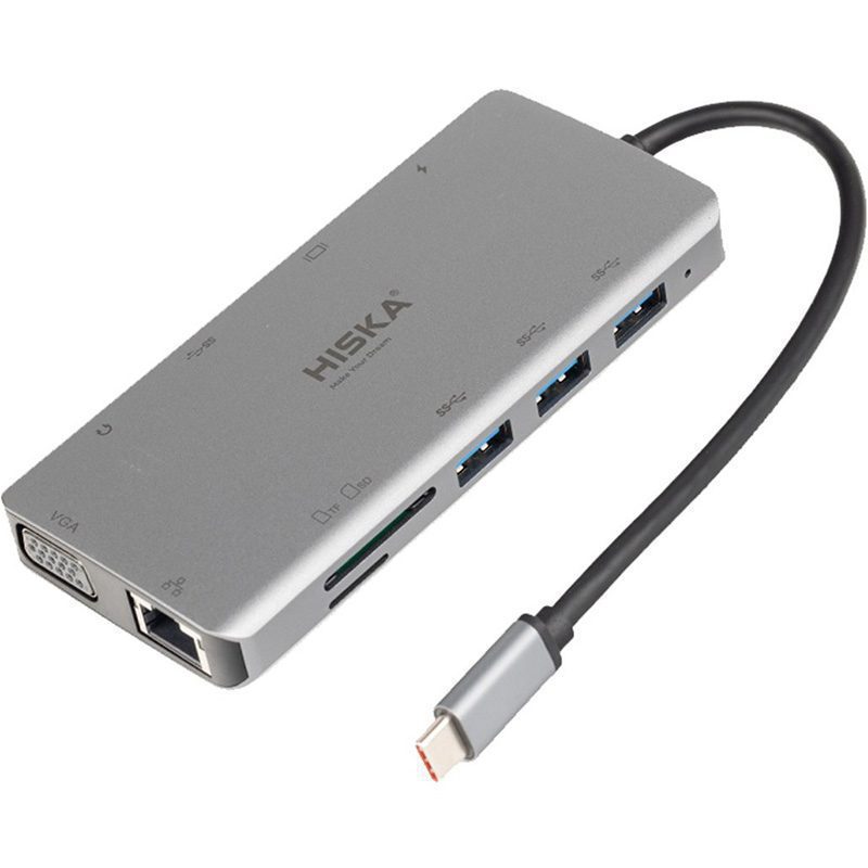 Hiska-USB-C-Hub-HR-55-with-11Ports-01 هاب USB-C هیسکا 11 پورت مدل HR-55 ا Hiska USB-C Hub HR-55 with 11 Ports — تصویر 3