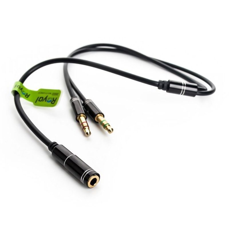royal-2male-1female-aux-adaptor-01 کابل تبدیل 2 به 1 مادگی صدا رویال Royal — تصویر 3