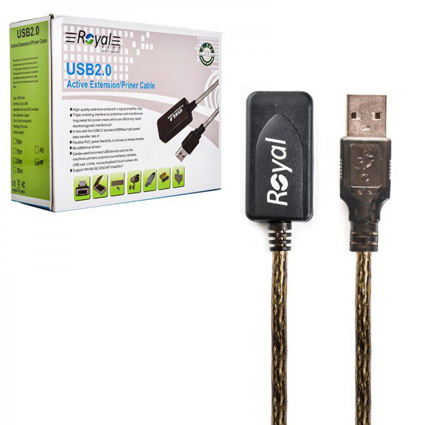 کابل-افزایش-طول-20-usb-رویال-royal-طول-20-متر-برددار کابل افزایش طول 2.0 USB رویال (Royal) طول 20 متر برددار