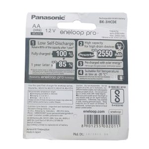 باطری قلمی قابل شارژ پاناسونیک مدل Eneloop Pro BK-3HCDE/2BE بسته 4 عددی — تصویر 2