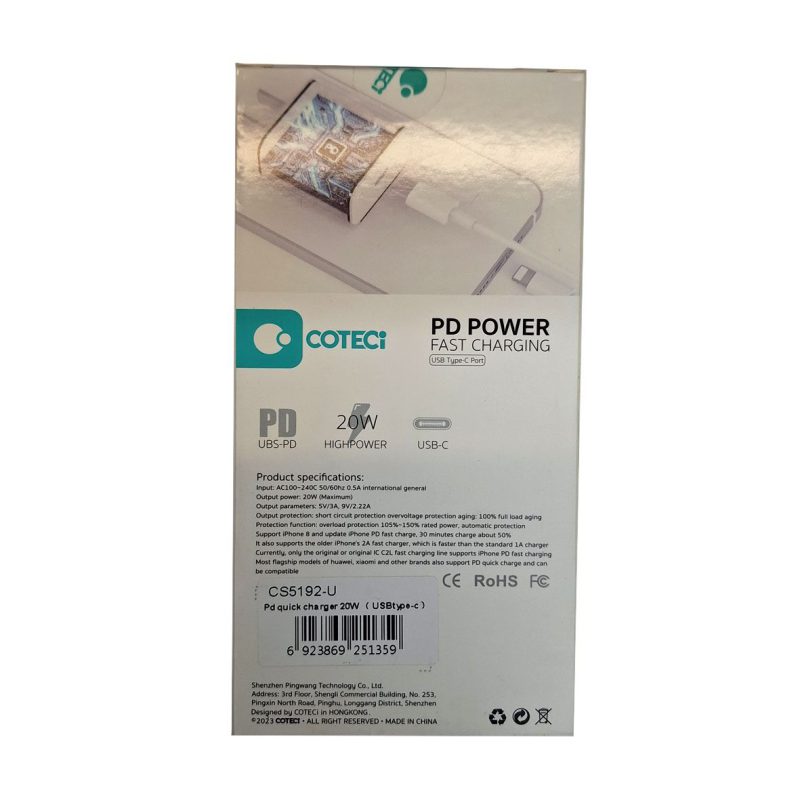 شارژر 20W TYPE- C برند COTECI مدل CS5192
