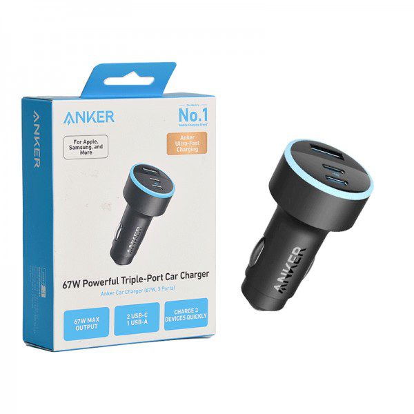 شارژر-فندکی-67-وات-سه-پورت-انکر-anker-مدل-a2736h11 شارژر فندکی 67 وات انکر مدل A2736