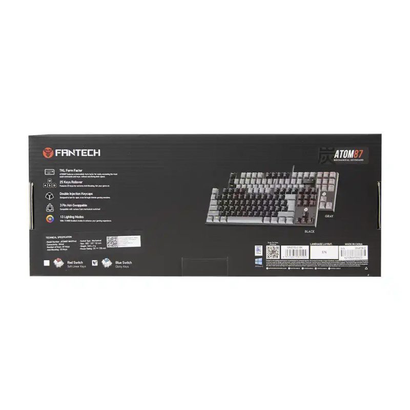 کیبورد باسیم گیمینگ فنتک مدل ATOM87 MK876V2 سوییچ قرمز کد 8349-8350