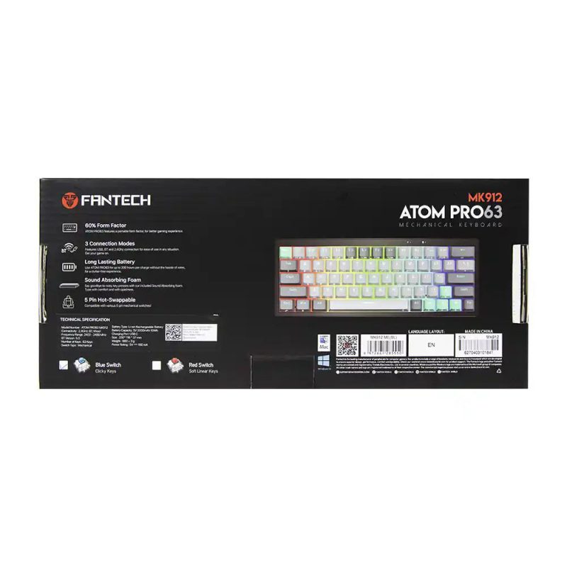کیبورد بی‌سیم گیمینگ فنتک مدل ATOM PRO63 MK912 سوییچ آبی — تصویر 2