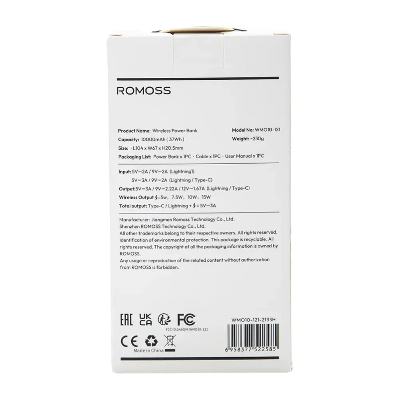 پاوربانک وایرلس روموس مدل WMO10-121 ظرفیت ۱۰۰۰۰ میلی آمپر ساعت — تصویر 6
