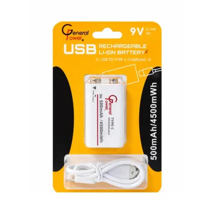 باطری کتابی قابل شارژ جنرال پاور مدل 9V-USB-TYPE C
