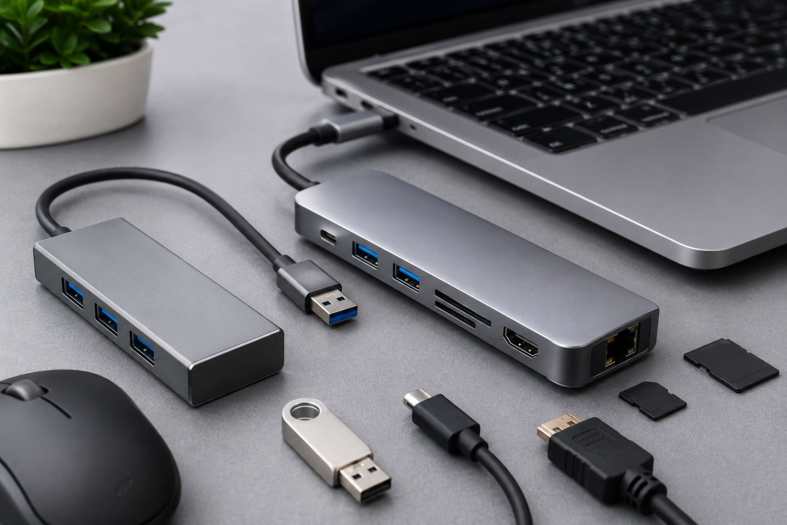 هاب USB یا هاب Type-C؟ کدام را بخریم؟ - سیکاس کالا هاب Type-C چندکاره متصل به لپتاپ با پورتهای مختلف