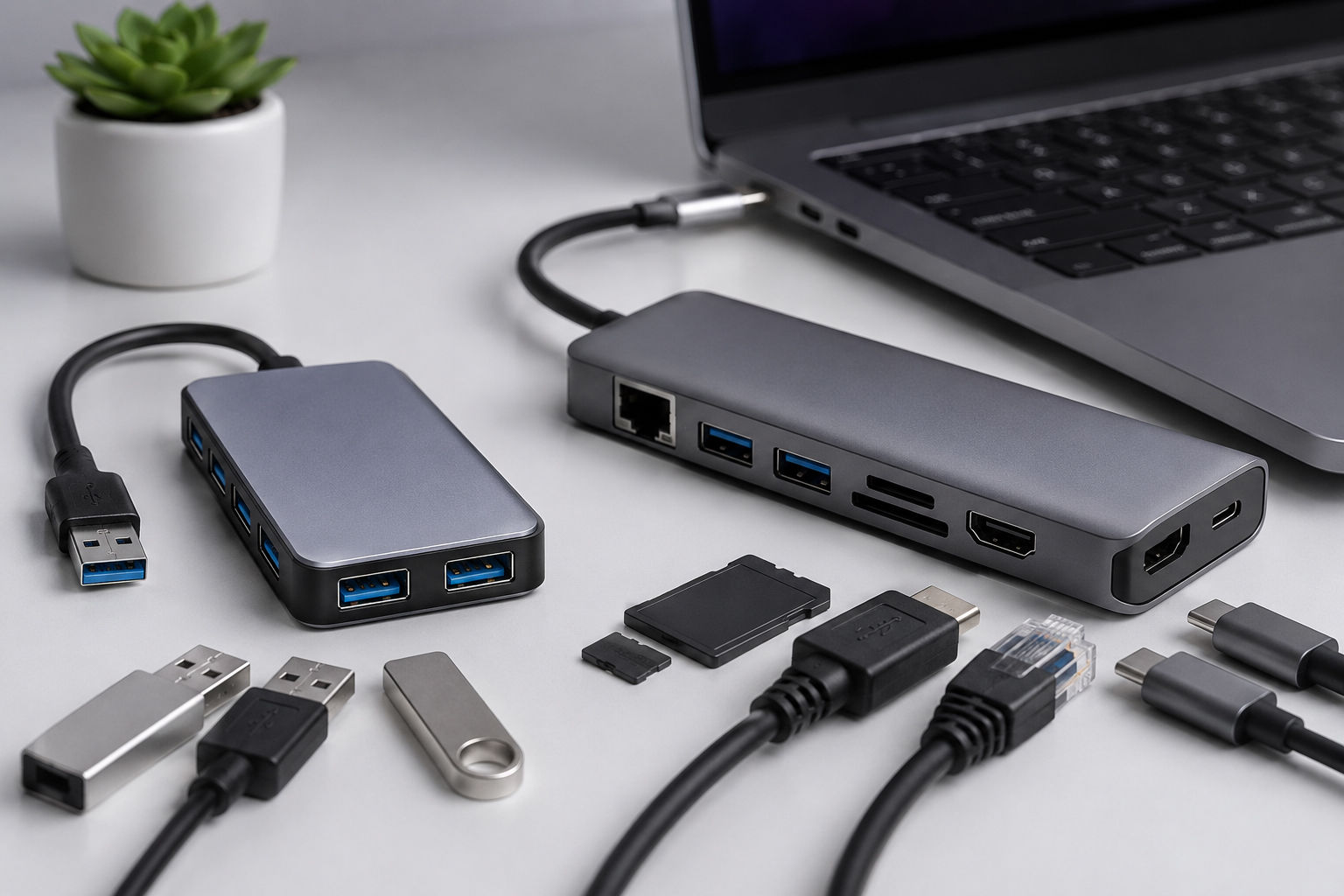 هاب USB و هاب Type-C برای اتصال لوازم جانبی به لپ‌تاپ