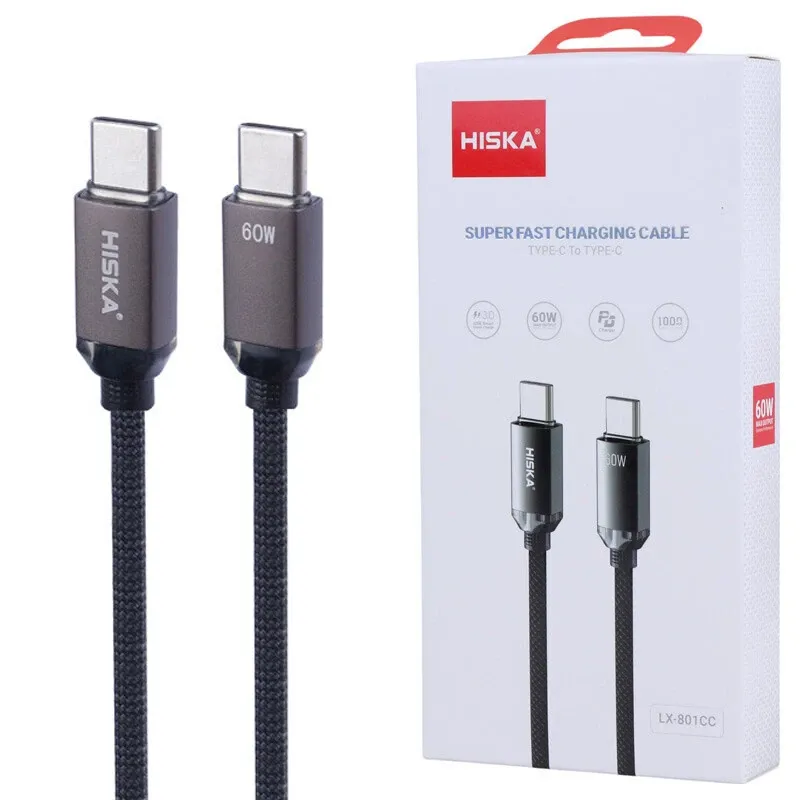 1752322794_qtzvaj5j9 کابل دو سر تایپ سی فست شارژ 60 وات هیسکا LX-801CC طول 1 متر کد 9902 - تصویر 1