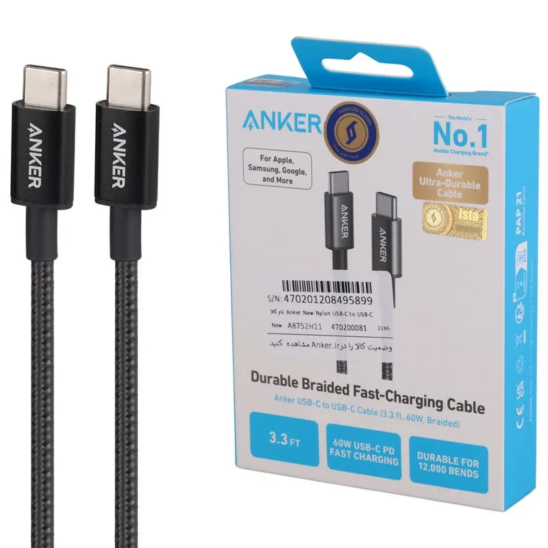 1758781502_r0jb6pco2 کابل دو سر تایپ سی فست شارژ 60 وات انکر A8752 طول 1 متر کد 9812 - تصویر 1