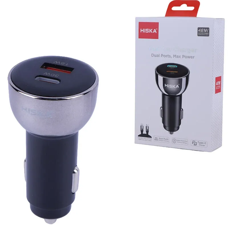 1783424225_lyzvepjeq شارژر فندکی 48 وات هیسکا HCC-307 + کابل تایپ سی کد 9896 - تصویر 1