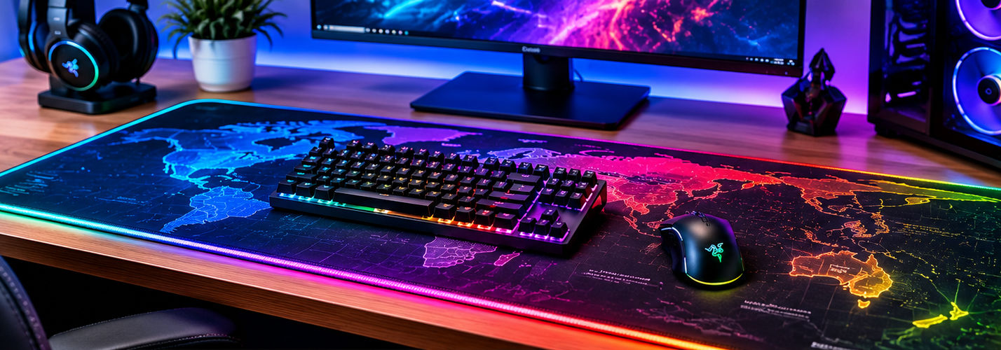 پد ماوس بزرگ Deskpad گیمینگ RGB با طرح نقشه جهان